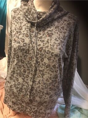 Maurices Gray Leopard Print Cowl Neck Pullover